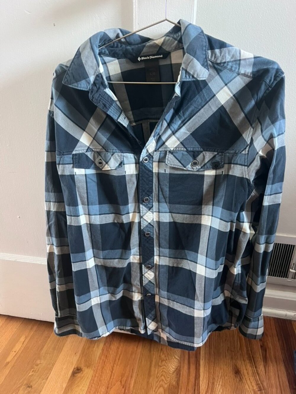 Black Diamond Navy Plaid Flannel Shirt Mens Size L